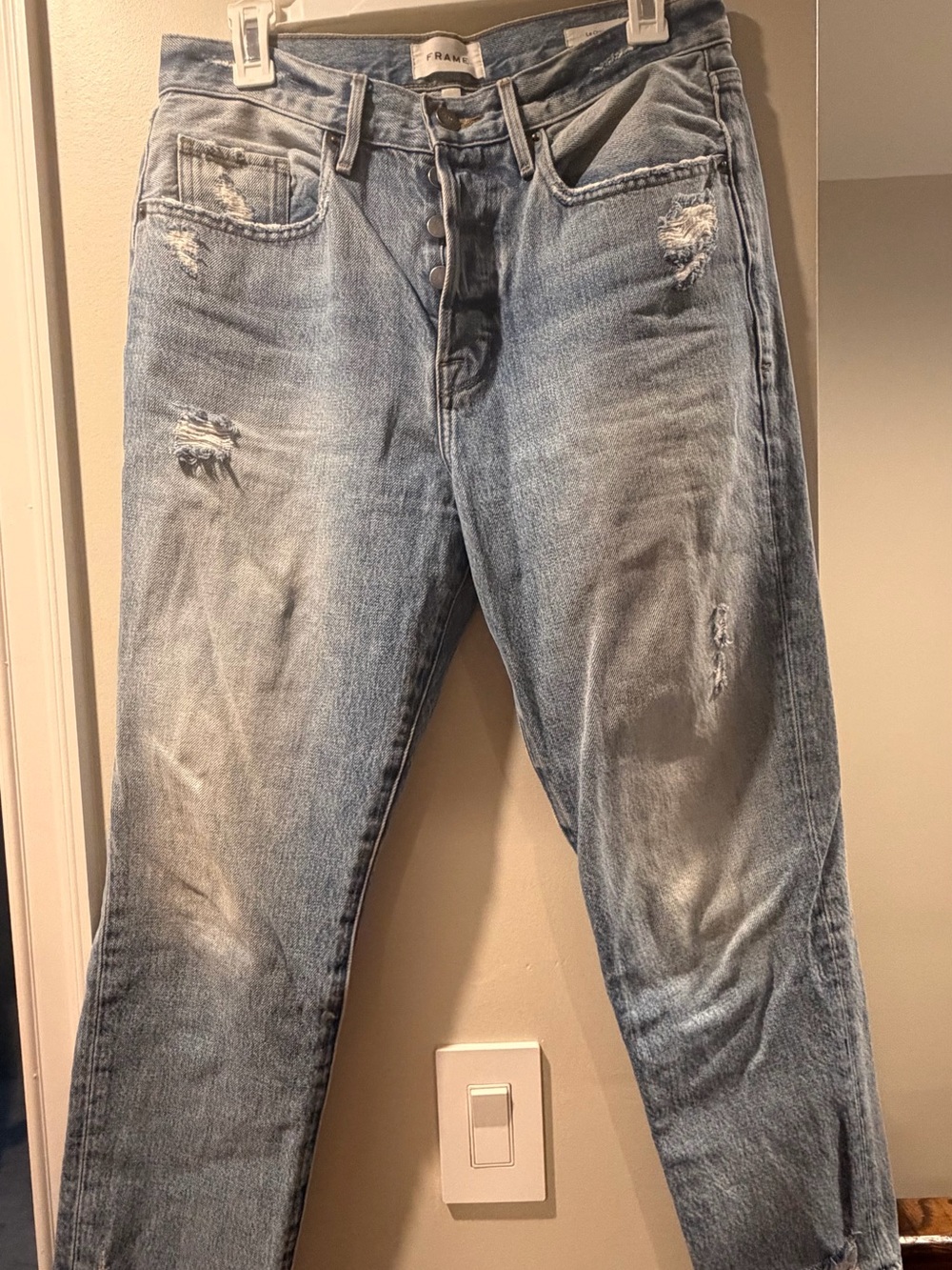 Frame Denim Light Blue Distressed Wide-Leg Jeans